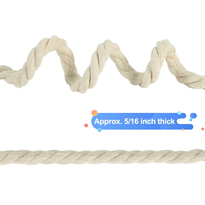 تين ويل سلك Tenn Well 8 مم Macrame، 59 قدمًا 3 طبقات ملتوية من القطن حبل سميك بحري للحرف اليدوية، تعليق على الحائط، شماعات النباتات، العقد، صناعة سلال الحبال (بيج) - Image 3